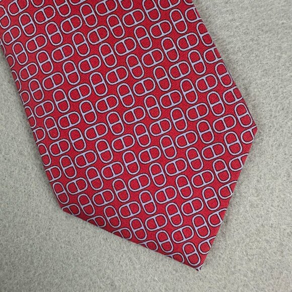 Hermes Paris mens 100% silk necktie made in France red pattern red - Picture 9 of 11
